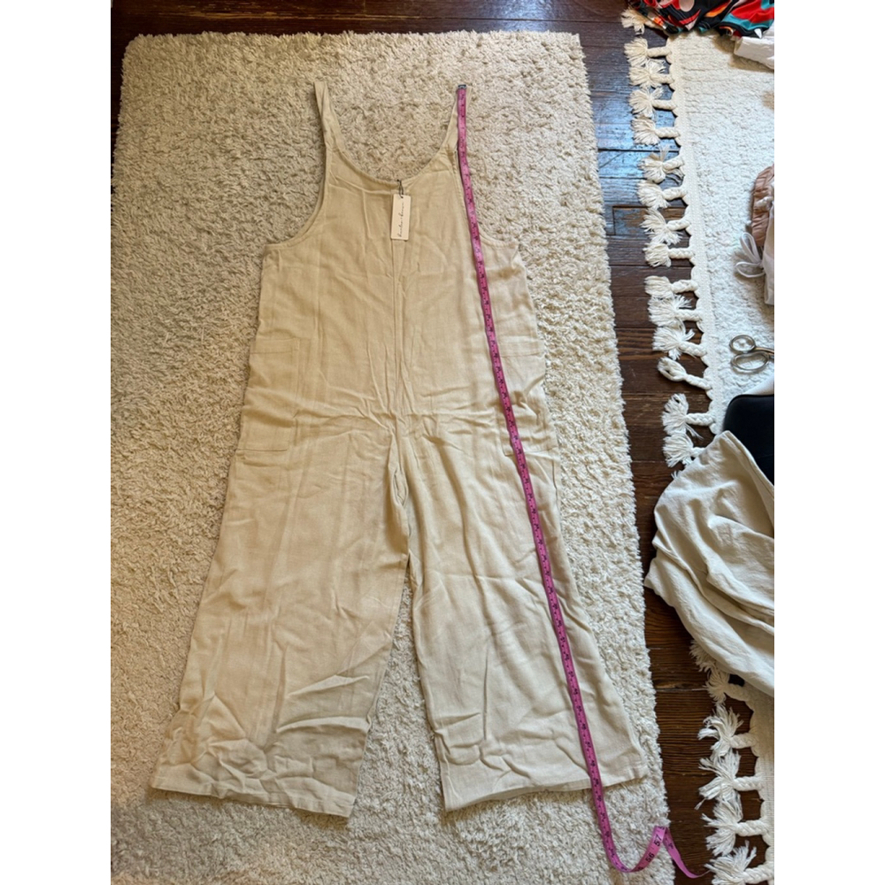 NWT Women's Hunter & Brown Beige Linen Blend Wide Leg Jumpsuit S - Picture 4 of 7